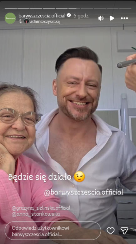Barwy szczęścia nowy sezon na planie. Maciej Wilk (Adam Szczyszczaj), Lucyna (Grażyna Zielinska)