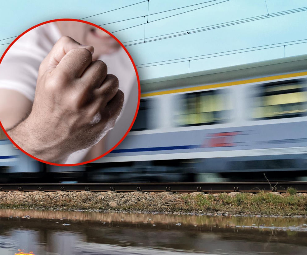 Rozmyty pociąg na torach, a na miniaturze zaciśnięta pięść mężczyzny. O ataku na funkcjonariusza SOK czytaj w Eska Poznań.