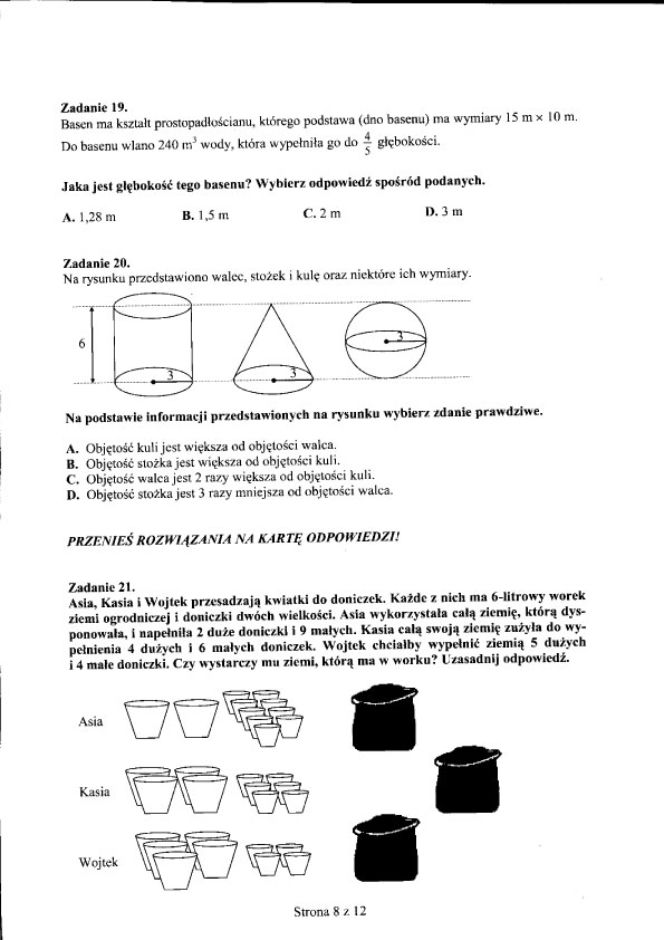 Egzamin gimnazjalny 2012 - MATEMATYKA 25.04.2012 - ODPOWIEDZI, ARKUSZE, PYTANIA, ROZWIĄZANIA. Test gimnazjalny 2012