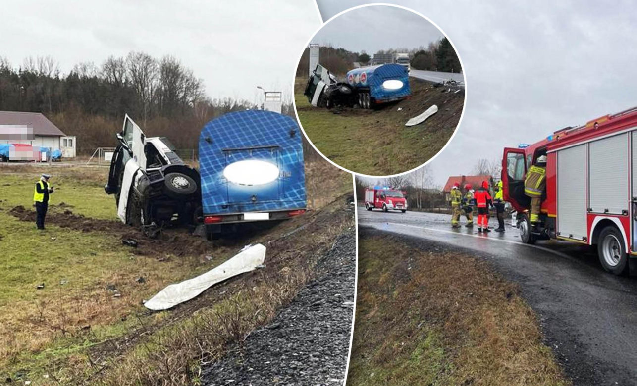 Śmiertelny wypadek pod Bełchatowem. Pasażerka busa zginęła w zderzeniu z tirem na DK nr 74.