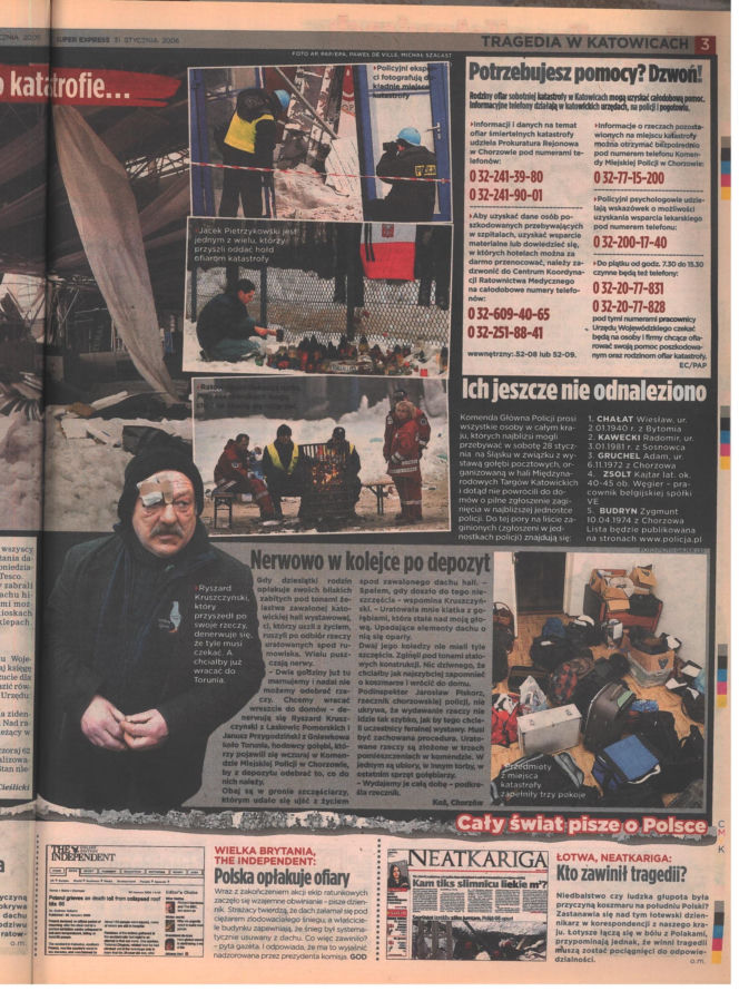 Zawalenie hali w Katowicach - archiwalne wydania "Super Expressu"