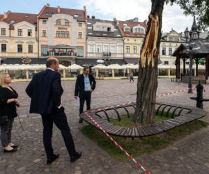 Drzewo na rynku zagrożone. Wczorajsza burza ułamała jeden z konarów