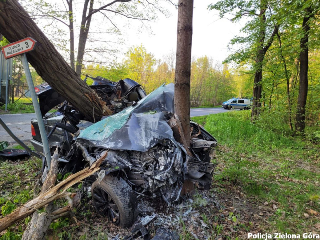 BMW owinęło się wokół drzewa. Koszmarny wypadek w Zielonej Górze