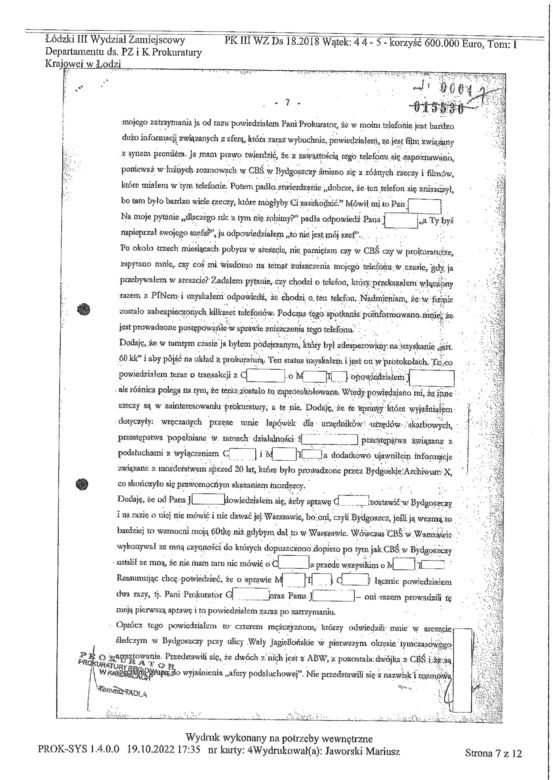 Afera taśmowa - skan protokołu