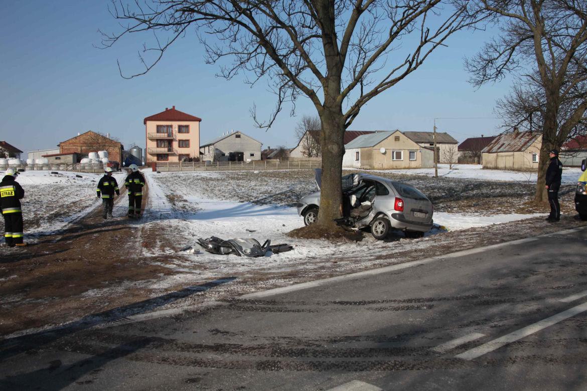 WYPADEK SKOŃCZYŁ SIĘ NA DRZEWIE