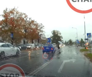 Ominął auto i prawie rozjechał pieszego. Szok na pasach! [WIDEO]