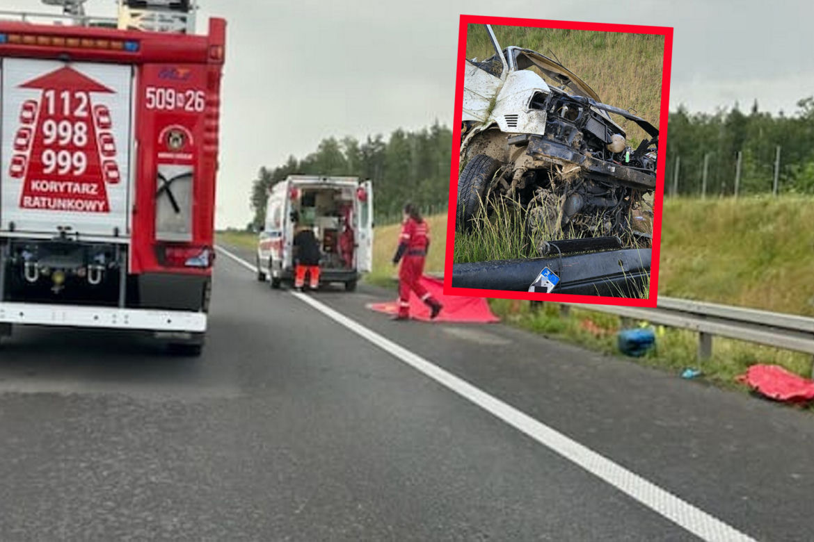 Śmiertelny wypadek na S7! Dwóch mężczyzn nie żyje. Bus huknął w bariery i wpadł do rowu [ZDJĘCIA]
