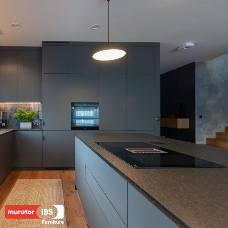 Wyspa kuchenna z wbudowaną płytą grzewczą i okapem - Murator Furniture
