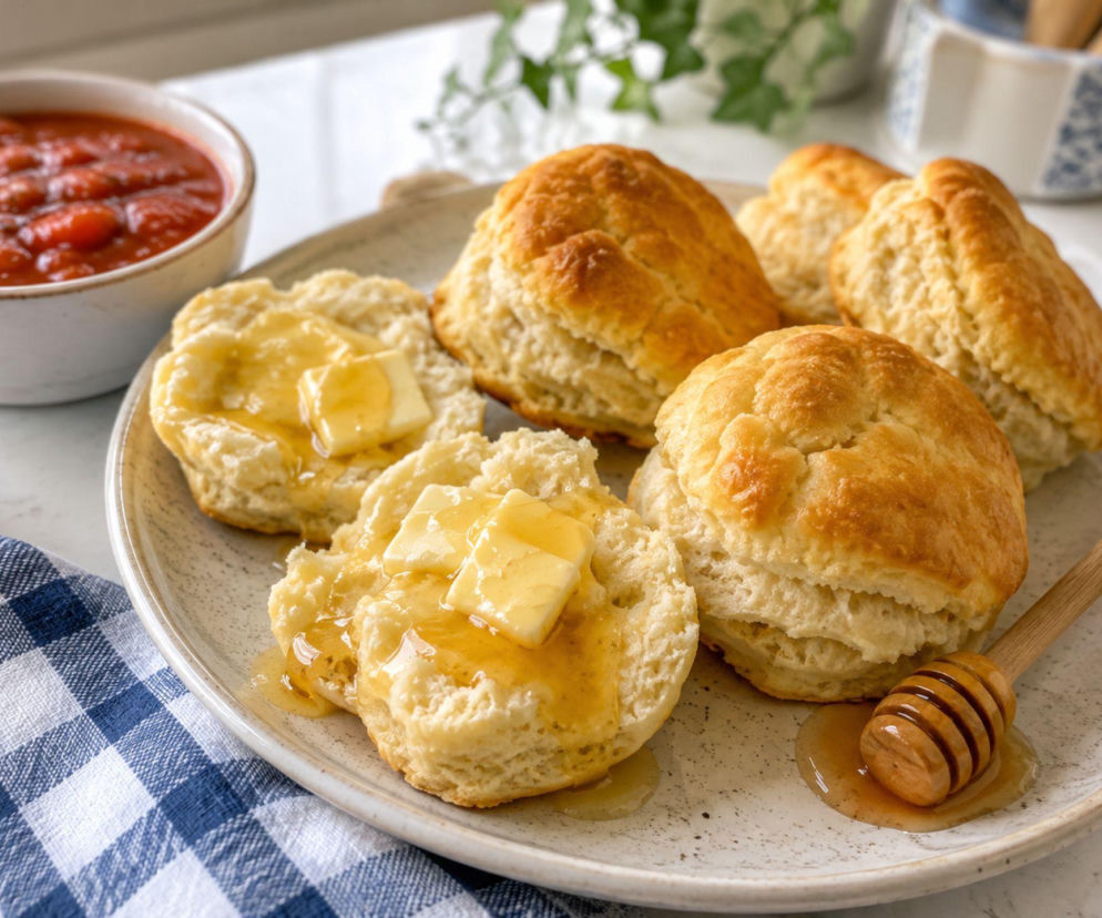 Maślane biscuits do tomato gravy. Słone bułeczki z południa USA, które rozcina się i zalewa sosem