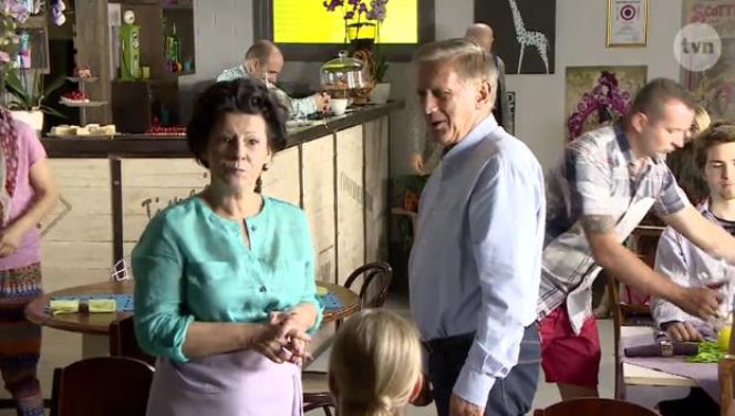 Przepis na życie 5. Michał (Jan Englert), Irena (Dorota Kolak) - na planie serialu