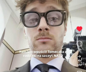 Elegancki Maciej Musiał nadaje ze szczytu NATO. Kto wpuścił Tomeczka z rodzinki?