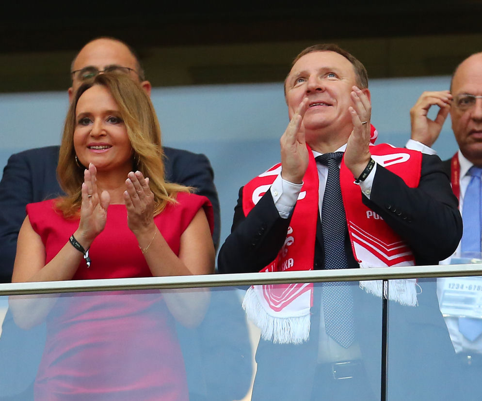 Jacek Kurski na meczu Polska - Izrael