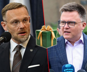 Prawa ręka Nawrockiego przyszła do gabinetu Hołowni z prezentem. Wiemy, co dostał!