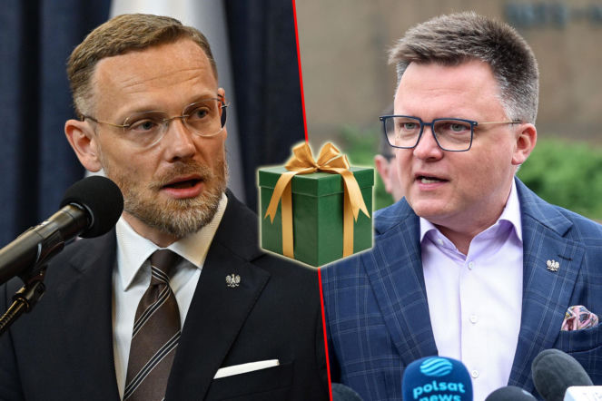 Prawa ręka Nawrockiego przyszła do gabinetu Hołowni z prezentem. Wiemy, co dostał!