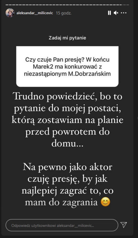 Aleksandar Milićević (Marek 2) na Instagramie o roli w serialu BrzydUla