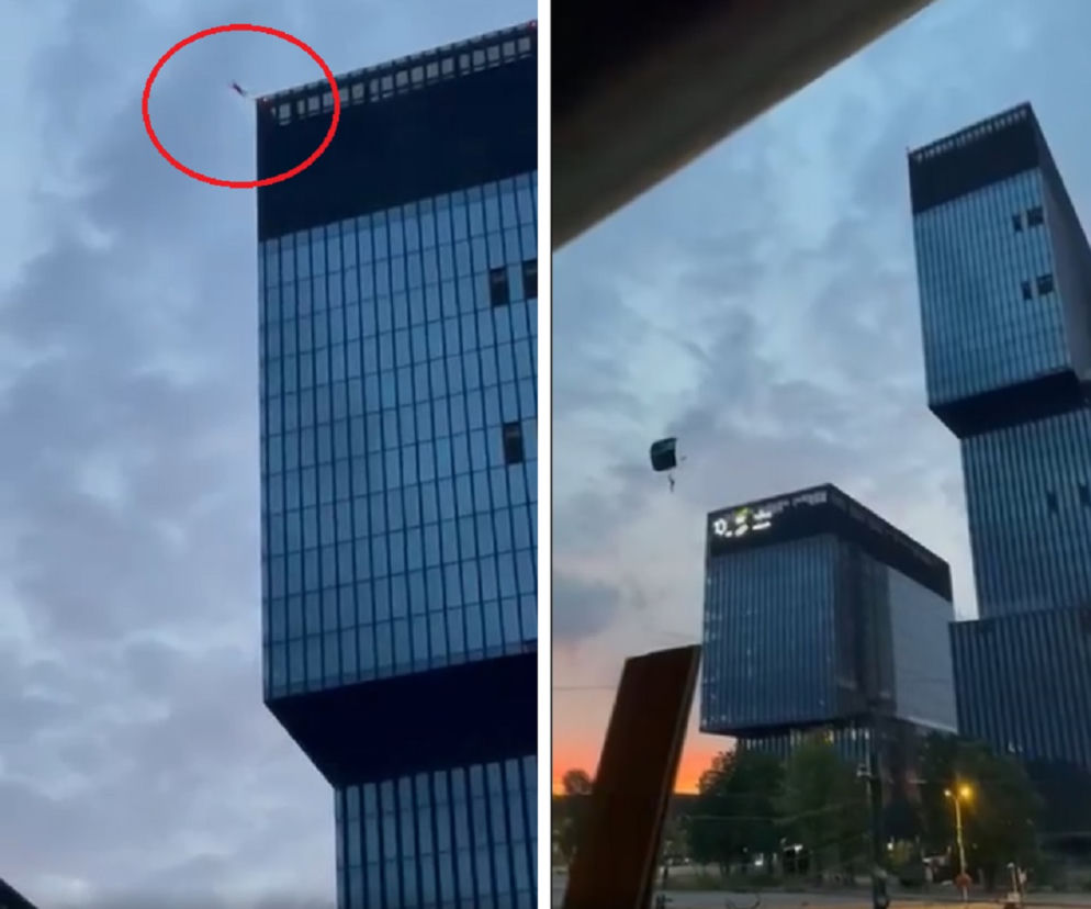 Katowice. Spadochroniarze skoczyli z wieżowca .KTW