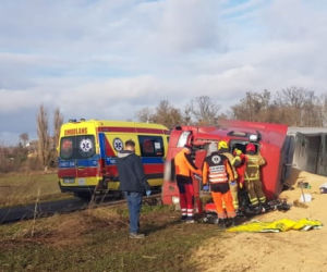 Wywrócił ciężarówkę z paszą. Został ukarany mandatem