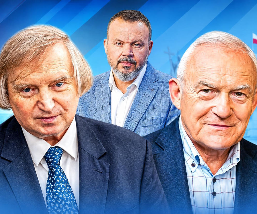 Profesor Ryszard Piotrowski, Maciej Berek i Leszek Miller na tle budynku Sejmu. O sporze w TK przeczytasz na SE Polityka.