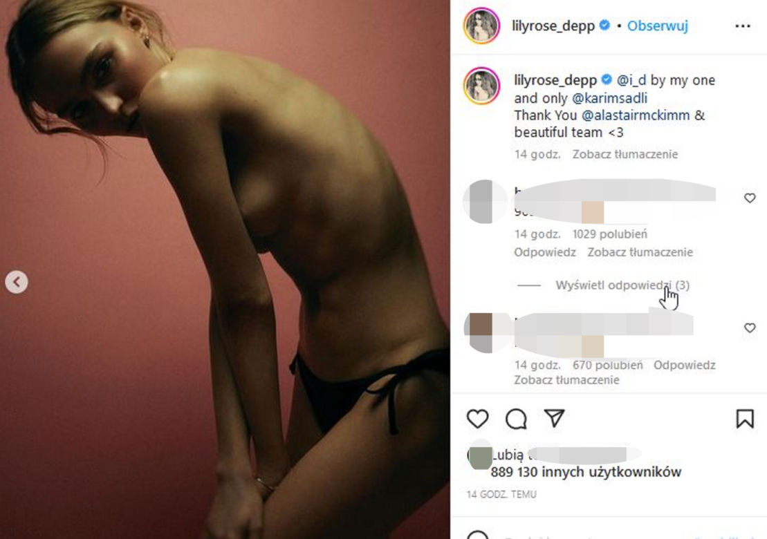 Lily Rose Depp odsłoniła nagie piersi