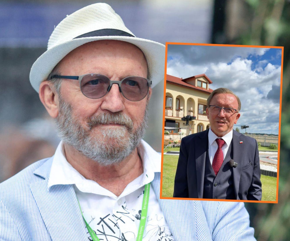 Artur Barciś w białym kapeluszu. Obok na miniaturze aktor jako Czerepach na planie Rancza. O serialu przeczytasz na Eska.