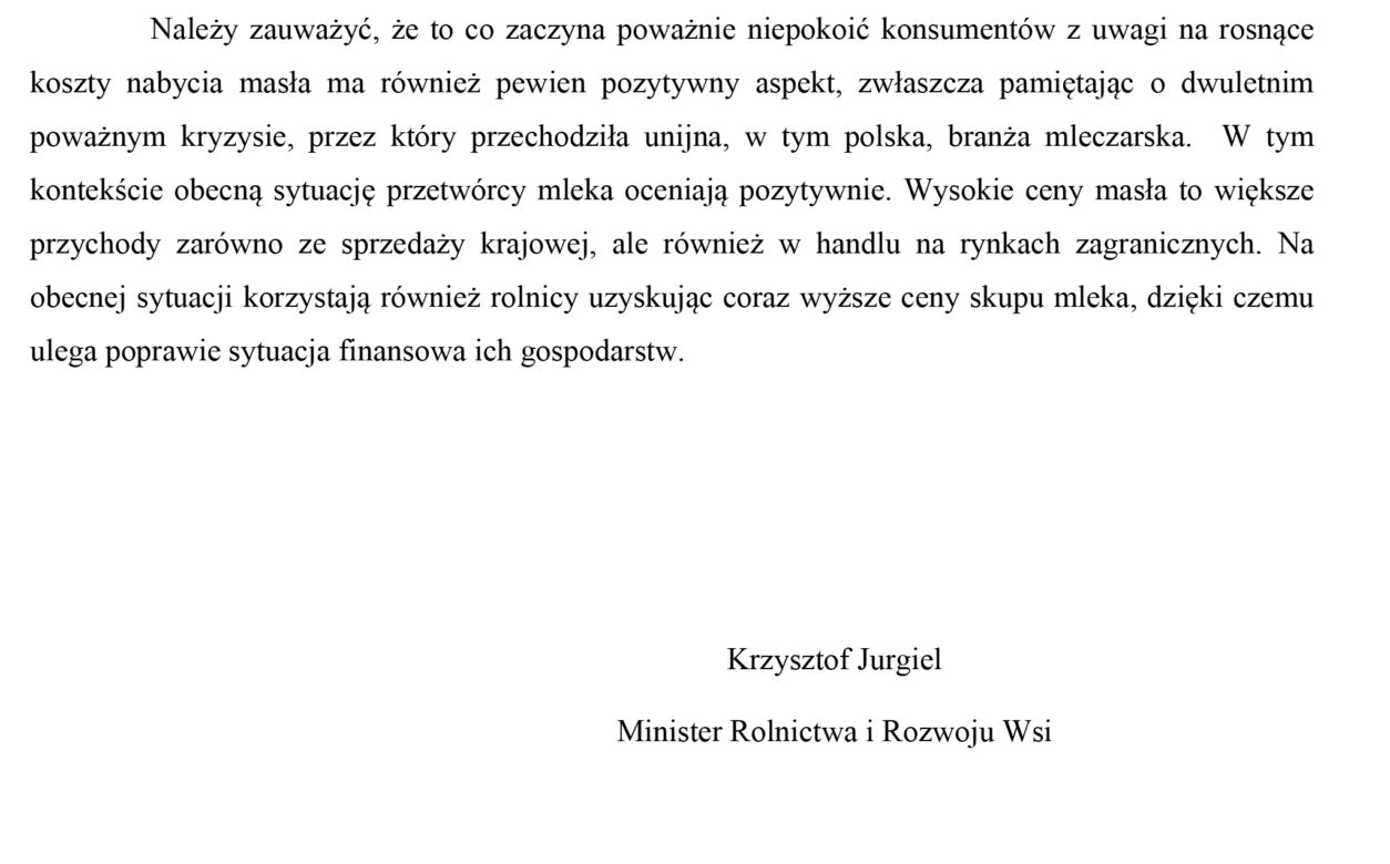 Odpowiedź ministra Krzysztofa Jurgiela