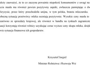 Odpowiedź ministra Krzysztofa Jurgiela