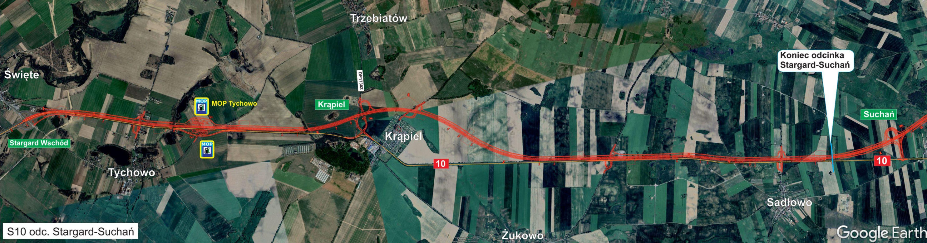Przebieg drogi ekspresowej S10 Piła - Szczecin