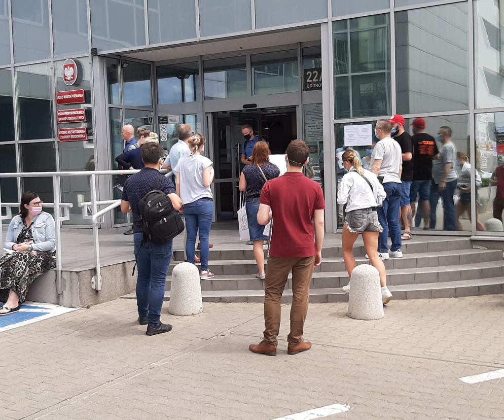 Poznaniacy czekają na wejście do budynku Urzędu Miasta