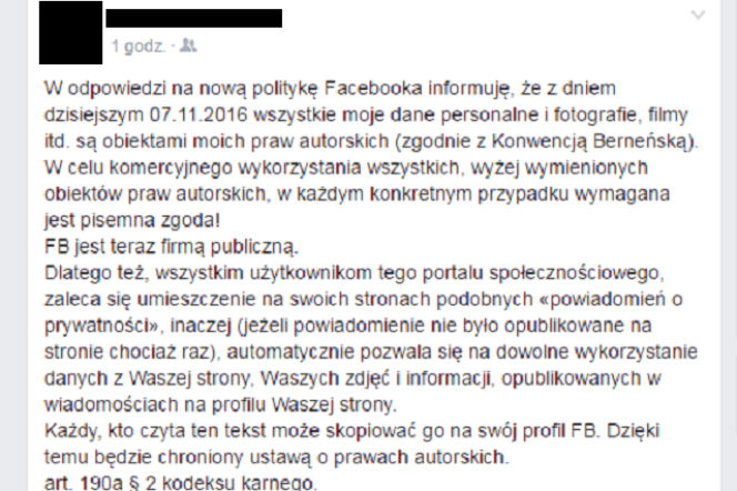 Oświadczenie o prawach autorskich na Facebooku