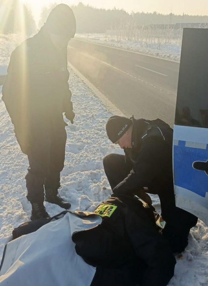 Pies przymarzł do pobocza, odkuli go policjanci