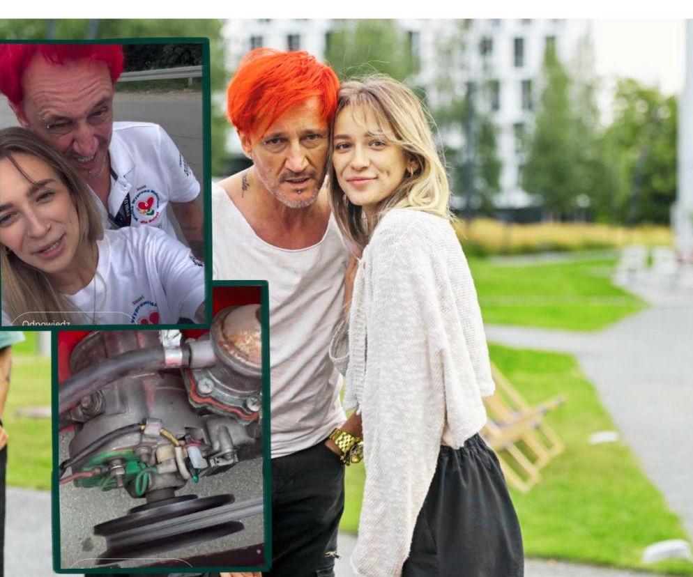 Michał Wiśniewski z córką Fabienne. Obok miniatury z wyprawy i silnika. O awarii na trasie przeczytasz na Eska.