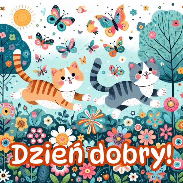 Kartki z kotami na dzień dobry
