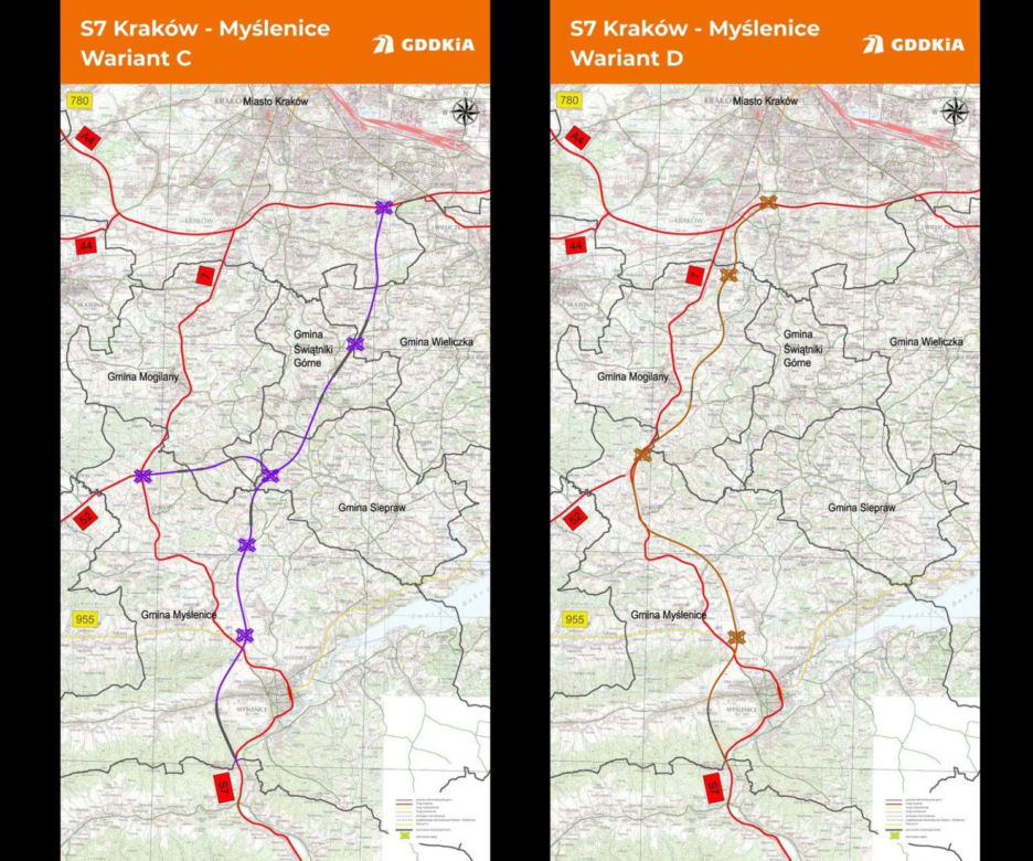 Sześć wariantów przebiegu trasy S7