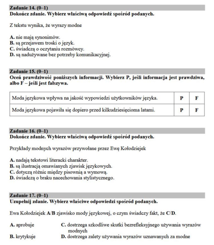 Egzamin gimnazjalny, język polski ARKUSZE