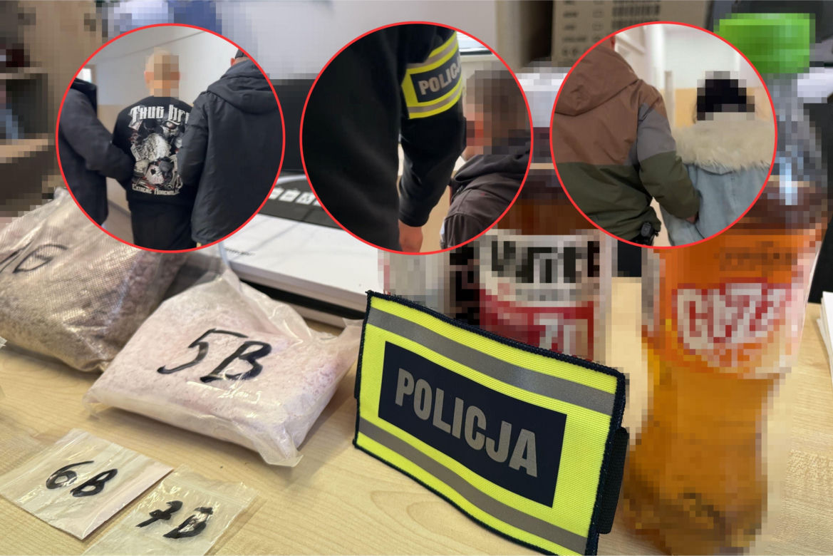 Policjanci z Torunia zabezpieczyli kilogramy narkotyków. 22-letnia kobieta i dwóch 41-latków w kajdankach