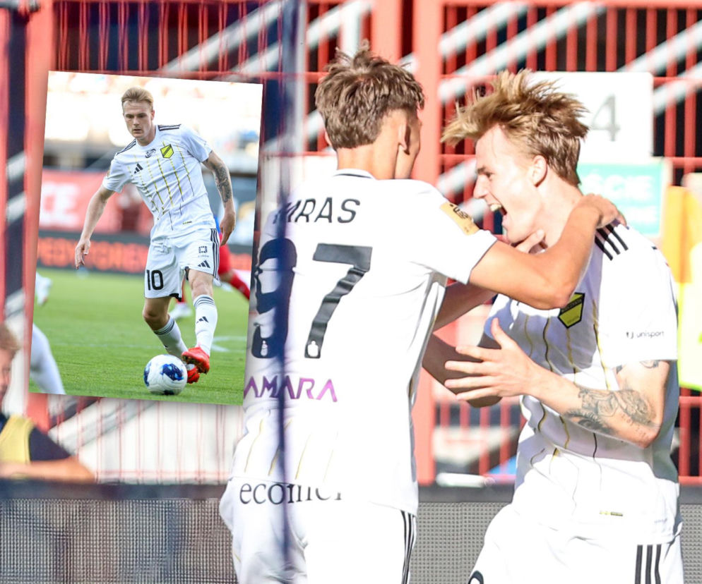 Tobias Christensen cieszy się z gola. Na miniaturze obok piłkarz prowadzi piłkę. O meczu przeczytasz na SE Supersport.