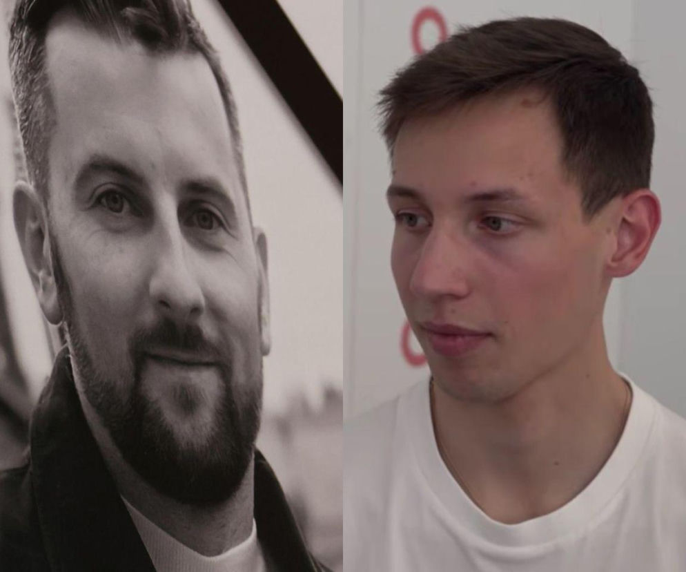 Skoczek Kacper Tomasiak obok czarno-białego zdjęcia trenera Grzegorza Miętusa. O ich relacji przeczytasz na SE Supersport.