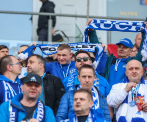 Kibice Ruchu Chorzów na meczu z ŁKS Łódź