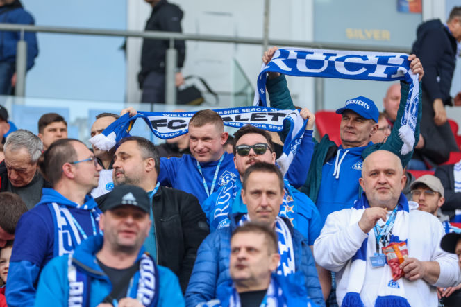 Kibice Ruchu Chorzów na meczu z ŁKS Łódź
