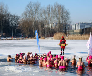 Różowe morsowanie idealne na pomaganie. Trzy Stawy opanowali amatorzy zimnych kąpieli