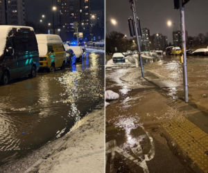 Awaria wodociągowa w Warszawie. Ulice zalane, woda na parkingu