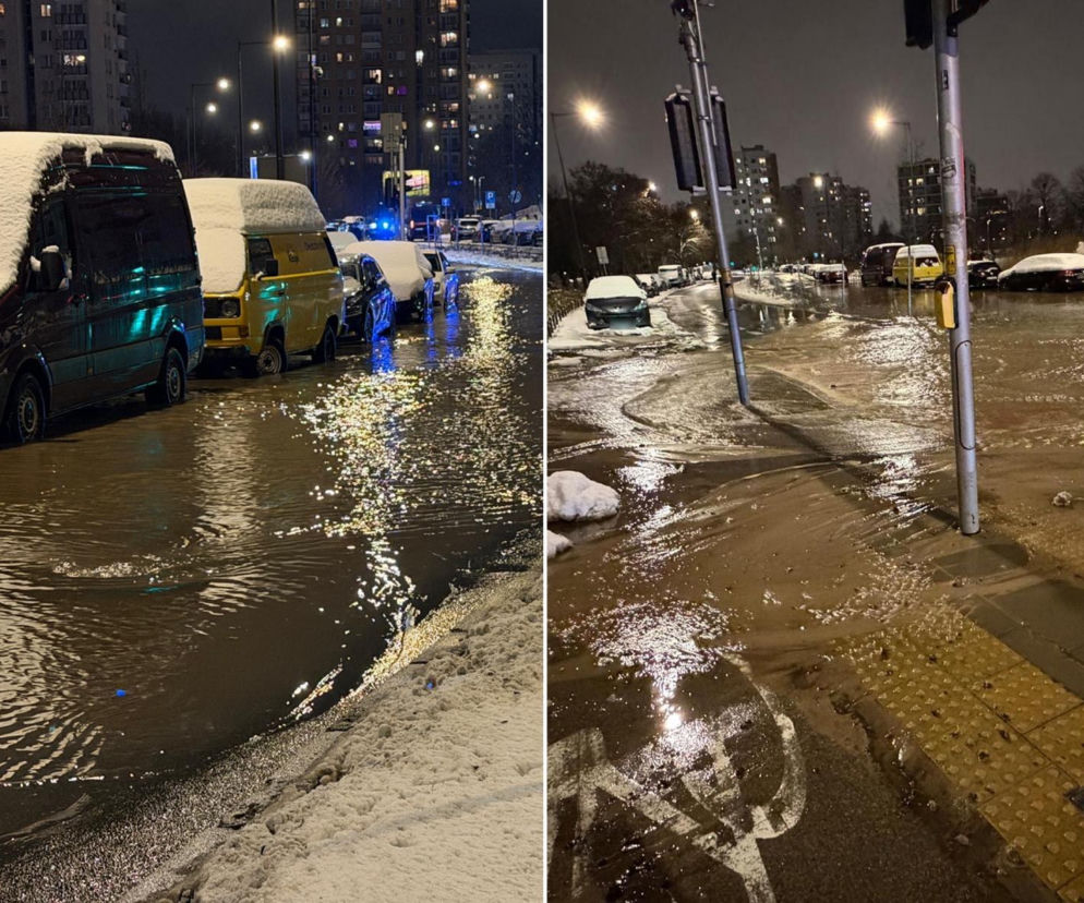 Awaria wodociągowa w Warszawie. Ulice zalane, woda na parkingu