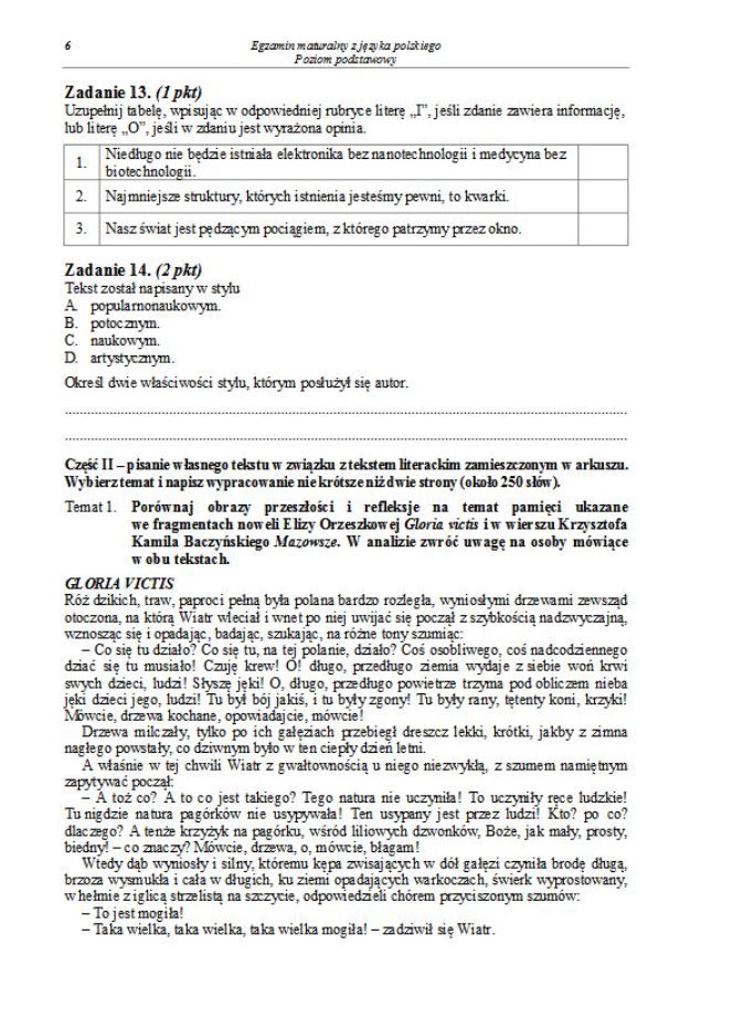 Matura 2013 język polski podstawowy