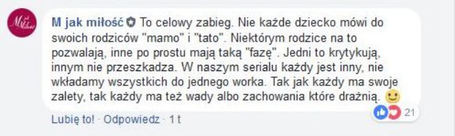 "M jak miłość" - wypowiedź Wojtuś