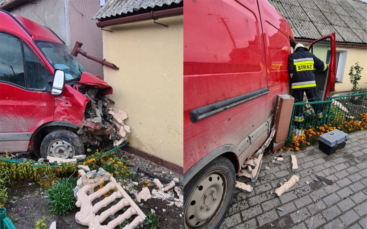Bus wjechał w ścianę domu. Groźny wypadek pod Mogilnem! [ZDJĘCIA]