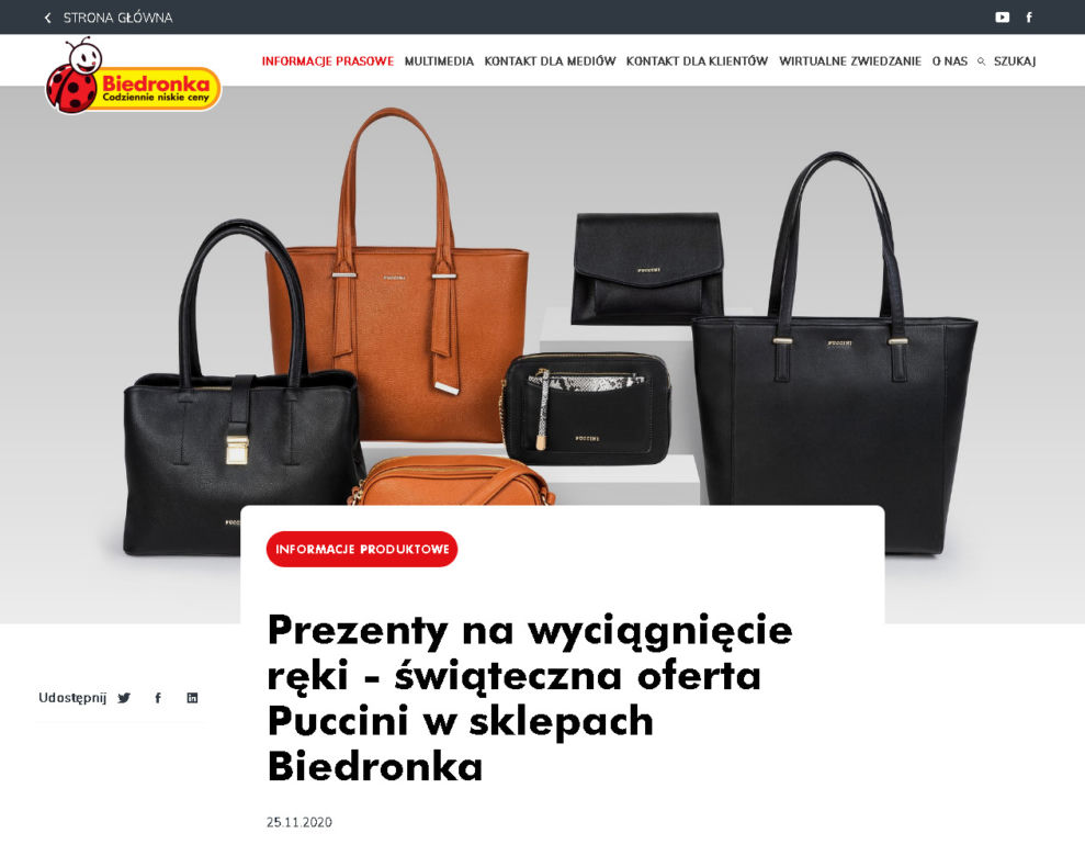 Markowe torebki Puccini w Biedronce 