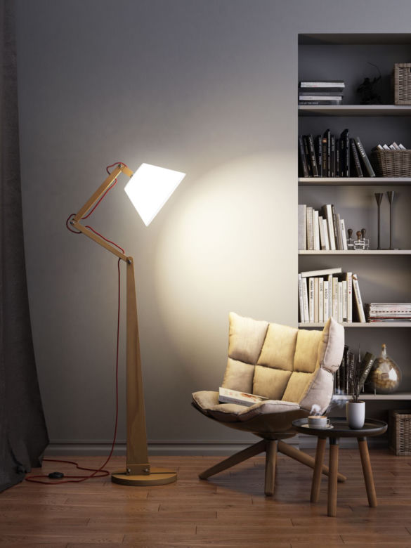 Lampa podłogowa w salonie, z ruchomą główką