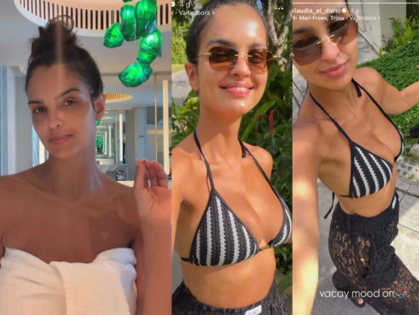 Zjawiskowa Klaudia El Dursi kusi w ręczniku i bikini. Pokazała się bez makijażu