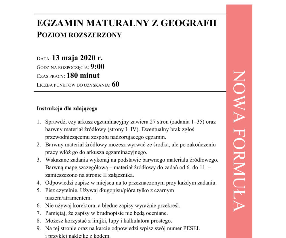 Matura 2020: Geografia. ARKUSZ CKE z geografii odpowiedzi z egzaminu 19.06.2020