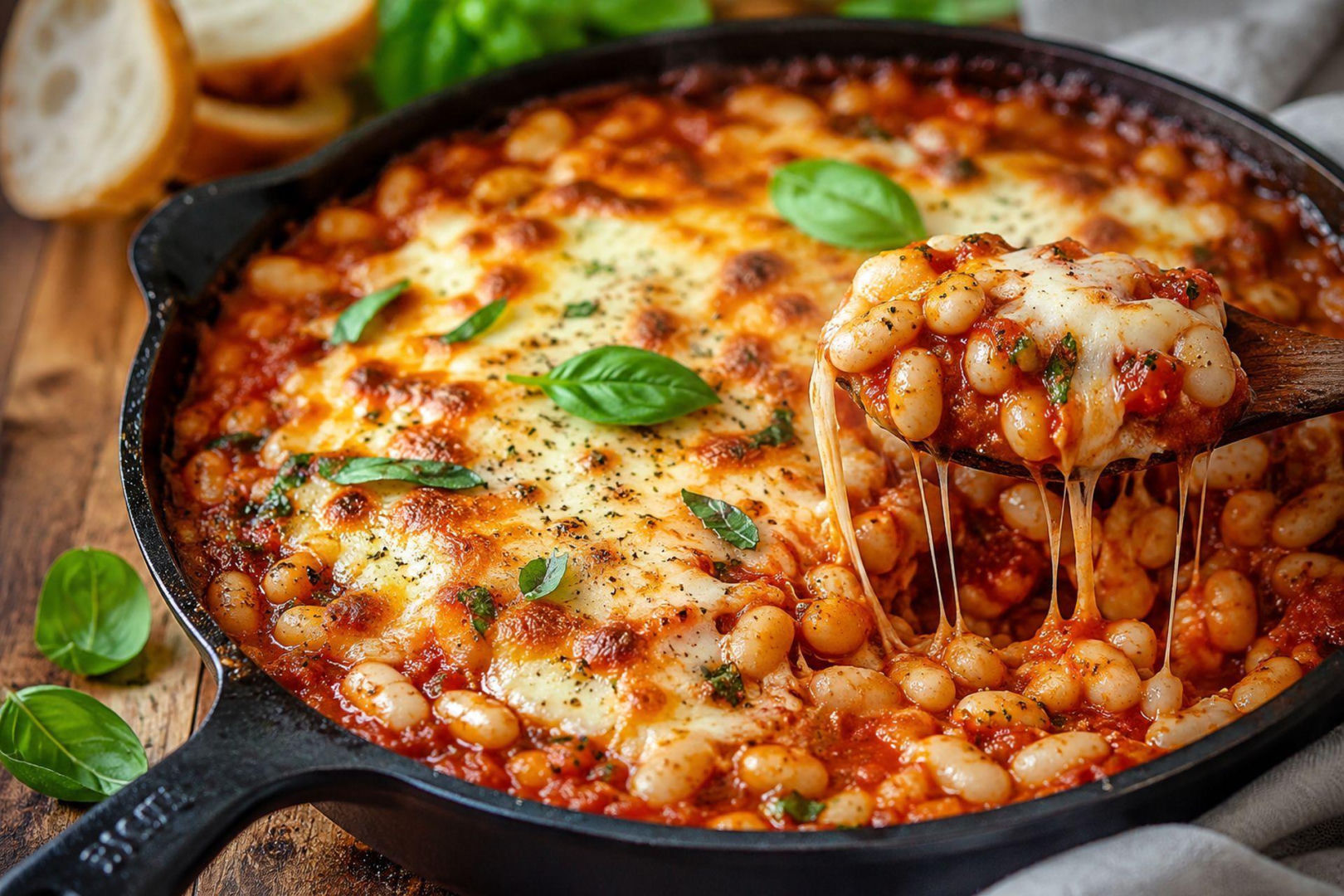 Zapiekanka z białej fasoli smakuje jak lasagne. Aromatyczny sos pomidorowy i mozzarella robią tu całą robotę